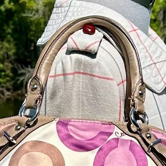 Coach Madison Clover Print Sophia Satchel Purple Pink Sateen Taupe Leather 15946 - Picture 5 of 14